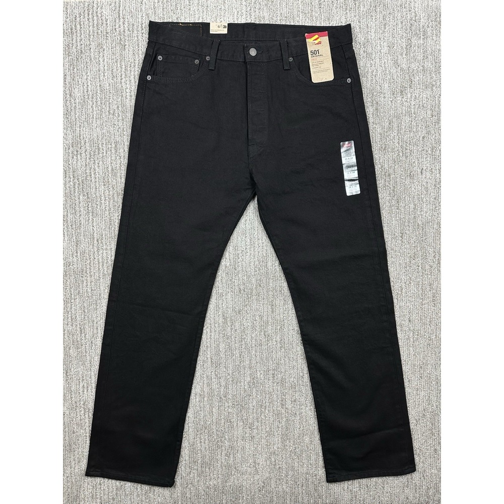 Levis 501 Jeans Mens 36x32 Black Straight Leg Stretch Button Fly Denim Pants